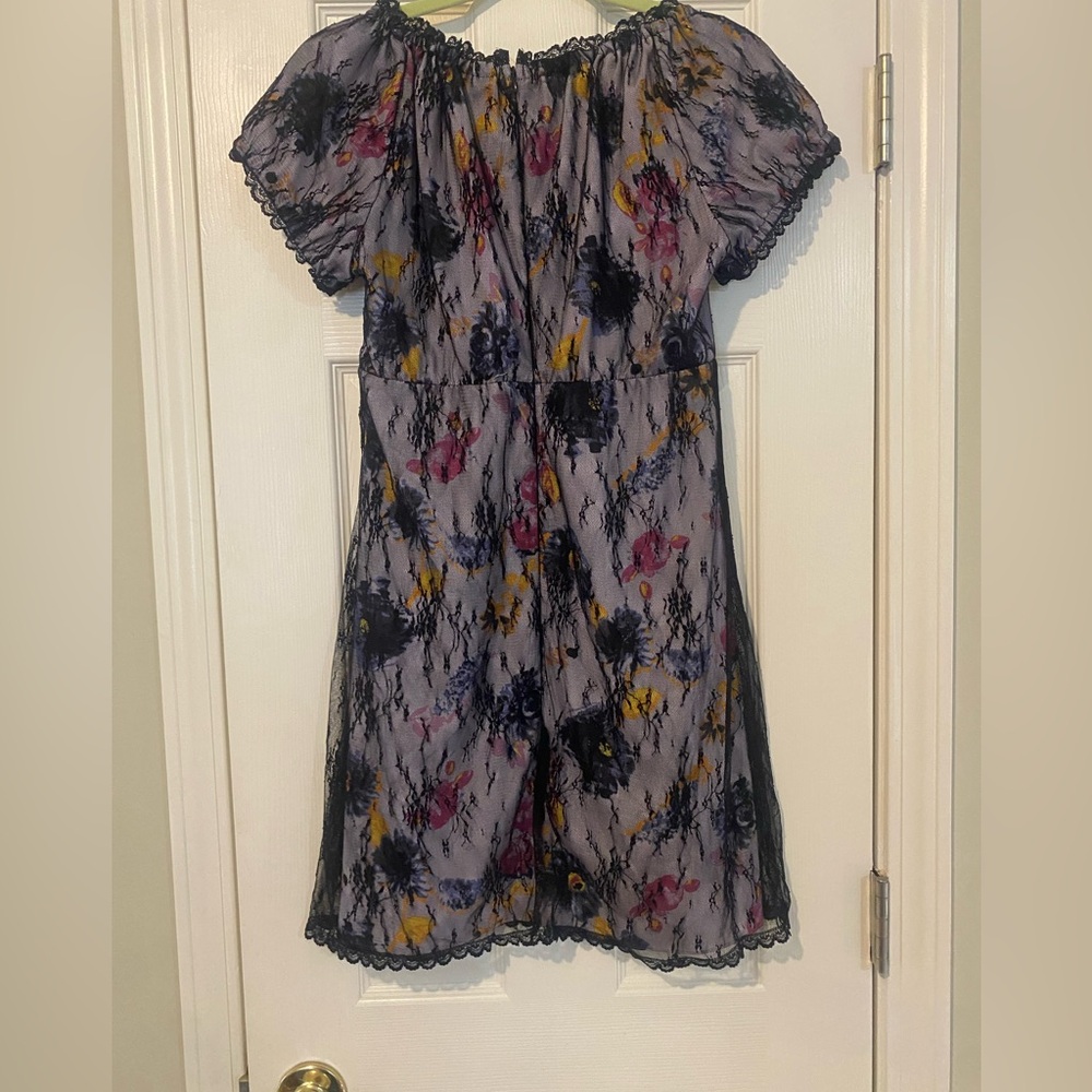 Anna Sui Layered Crepe De Chine And Lace Mini Dress 4 USA - Picture 9 of 10